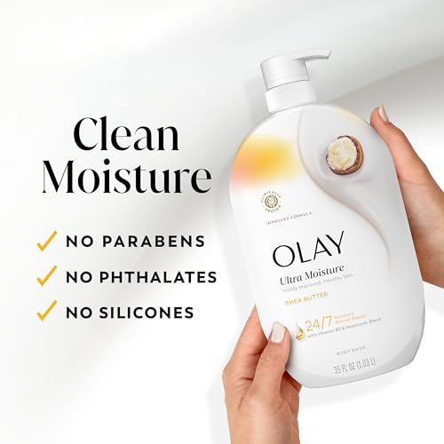 Close up of Olay body wash branding