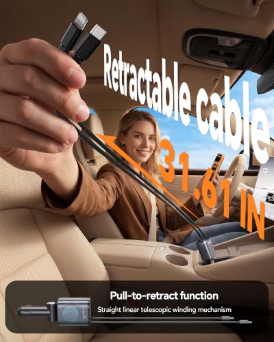 Close up of retractable cables on EloBeth car charger