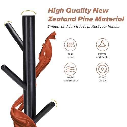Solid pine wood coat tree hooks
