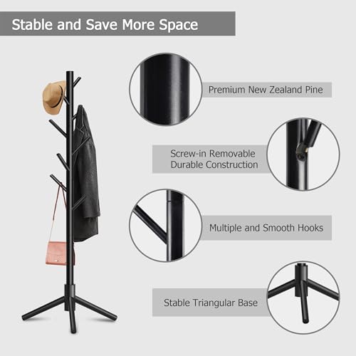 Assembled black wooden coat rack