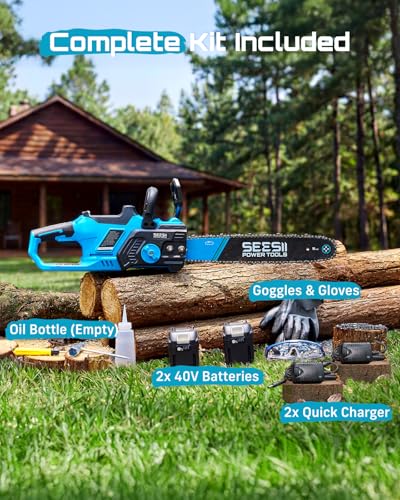 Seesii 40V electric chainsaw in use on logs