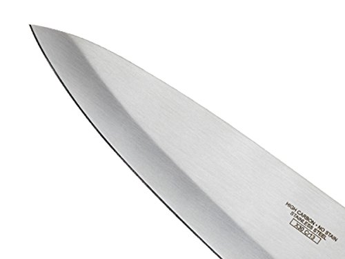 Close up of Mercer Culinary Japanese steel blade edge