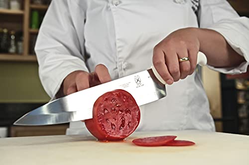 Full set view of the Mercer Culinary Ultimate White cutlery series