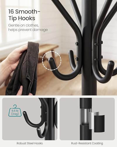Black metal coat rack in entryway