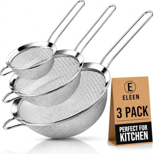 Eleen 3-piece stainless steel fine mesh strainer set