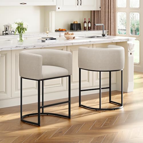 VATROS 26 inch beige barrel bar stools set of 2