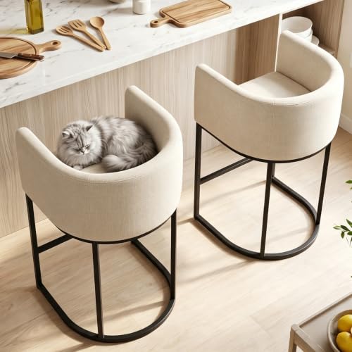 Ergonomic barrel design of beige kitchen stools