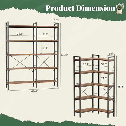 Rustic brown finish on Huuger corner bookshelf