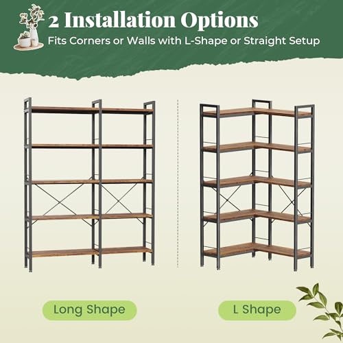 Huuger 5 tier bookshelf holding home decor
