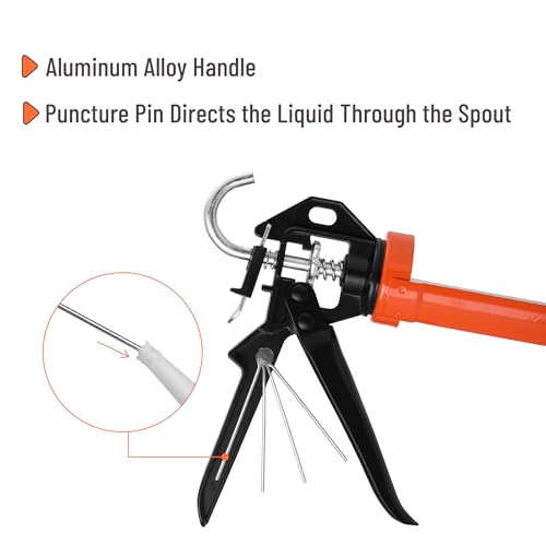 Close up of caulking gun trigger and pressure rod