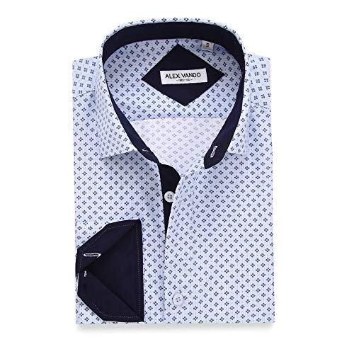 Alex Vando Mens Printed Dress Shirt blue 863 front view