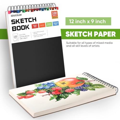 Soucolor sketchbook with pencils and charcoal