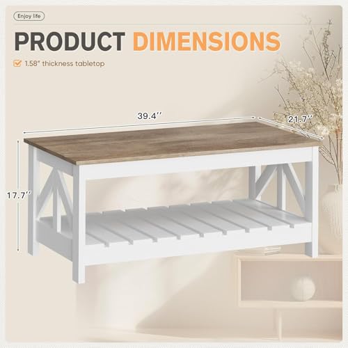 YESHOMY rustic coffee table storage shelves