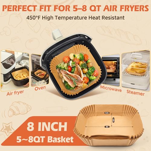 Square paper liner inside an air fryer basket