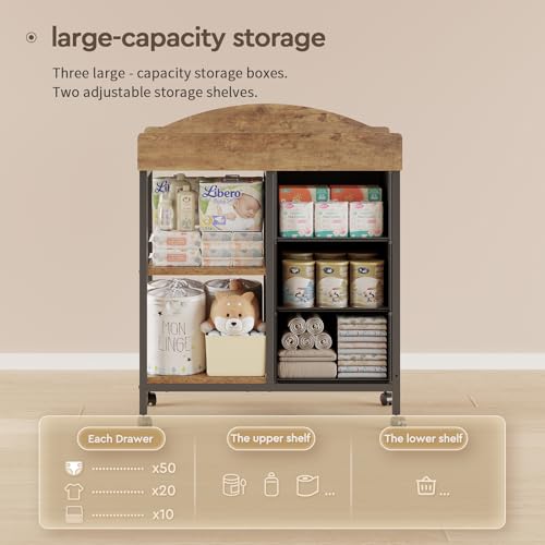 Three removable drawers on YeTom changing table