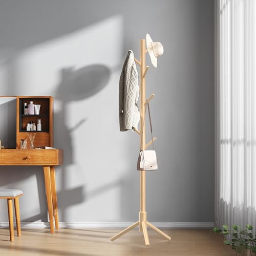 Close up of 8 wooden coat hooks