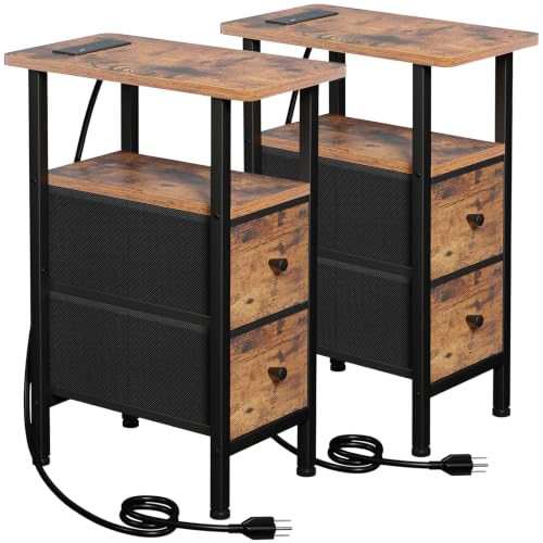 LOAKEKEL Narrow End Table with Charging Station
