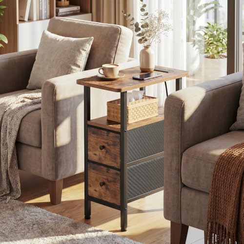 LOAKEKEL compact side table in rustic brown and black