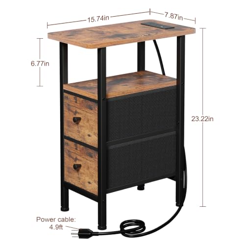 Narrow end table with built-in USB and AC outlets