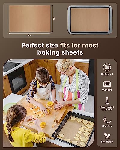 Parchment paper sheet lining a baking pan