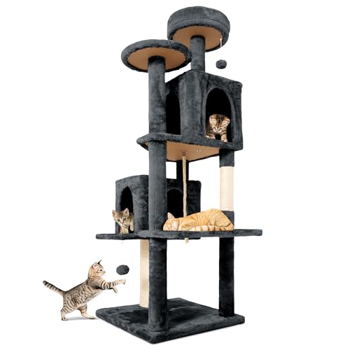 TSCOMON 58.5-inch Large Cat Tree Tower in Deep Grey