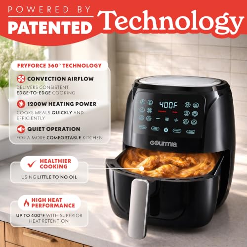 Side profile of compact Gourmia air fryer