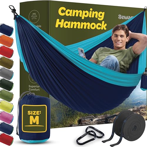 Single person relaxing in SEWANTA blue hammock