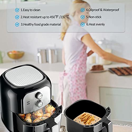 Square parchment liner inside an air fryer basket