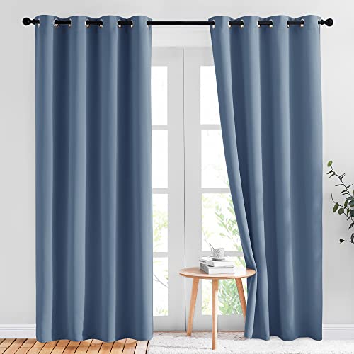 NICETOWN Stone Blue blackout curtains front view