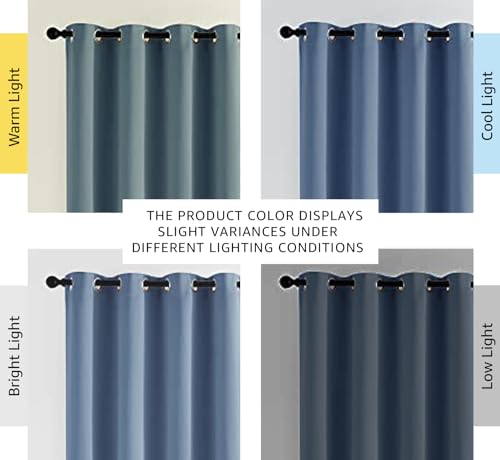 Close up of silver grommets on blue curtains