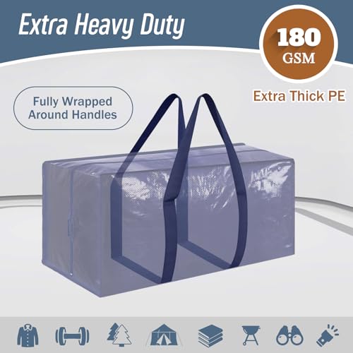 Dark blue heavy duty storage bag zipper view