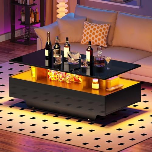 DWVO LED Coffee Table with 4 Drawers Black view