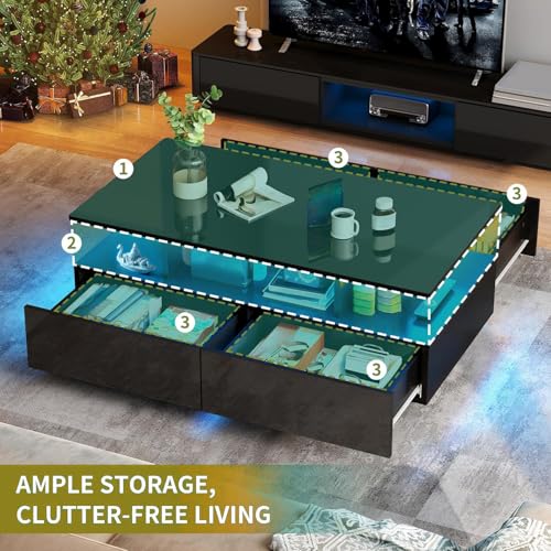 DWVO black coffee table storage drawer view