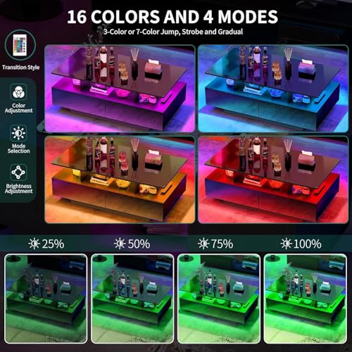 Coffee table with remote controlled LED lights