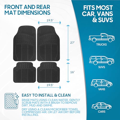 Black PVC rubber car mats laid out