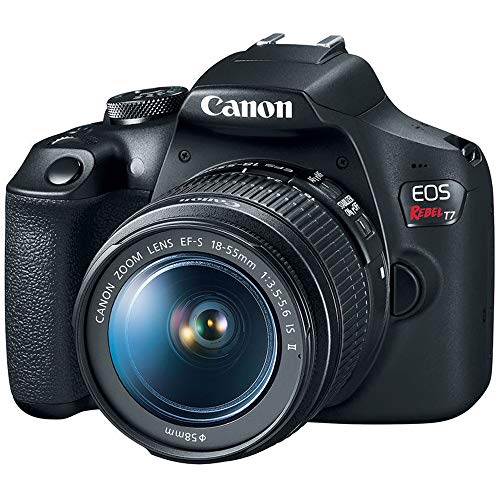 Canon 18-55mm lens attached to EOS Rebel T7 body
