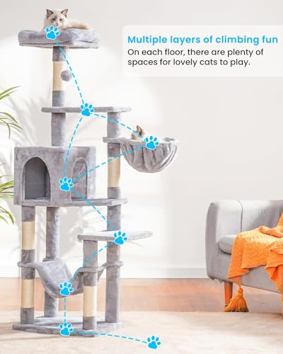 Close up of cat tree padded perch and plush fabric