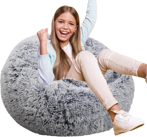 Kisoy Fluffy Bean Bag Chair for Kids Grey 2.5FT