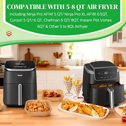 Square air fryer liner inside a basket