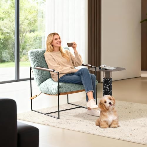 VINGLI 28-inch Cute Reading Armchair in Pale Turquoise with wooden armrests