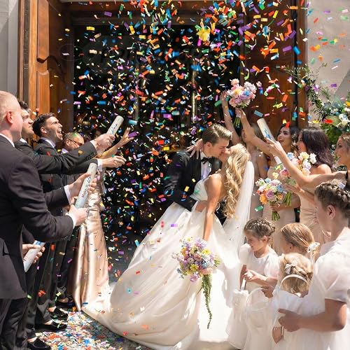 Close up of multicolor rectangular paper confetti
