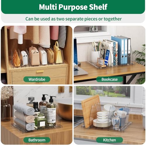 SPACEKEEPER Adjustable Shelf Divider for Closet loaded with purses