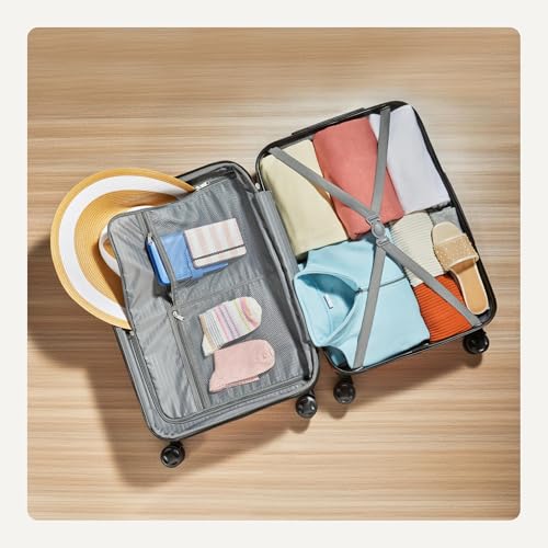 Interior view of Basics 26-inch medium luggage with pockets