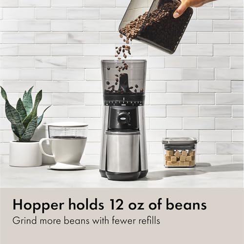Silver OXO coffee grinder 12 oz hopper