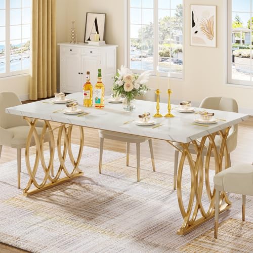 Tribesigns 63 inch white and gold dining table full view