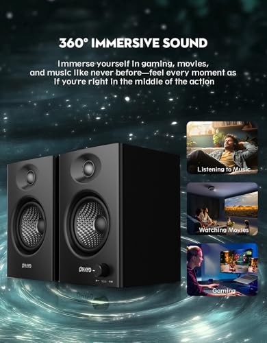 Side profile of OHAYO black desktop speakers