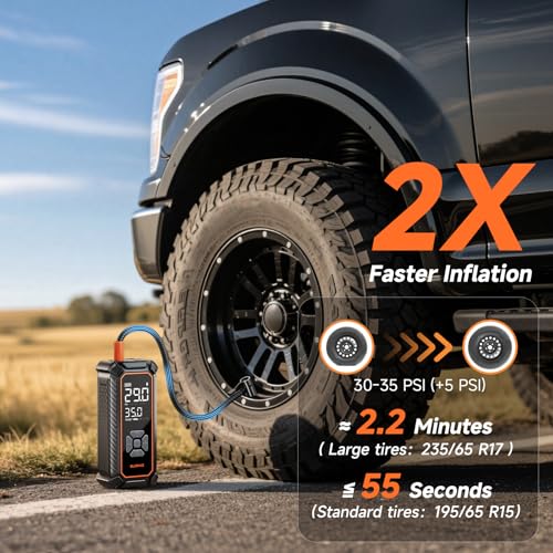 OlarHike tire inflator showing LED display and controls