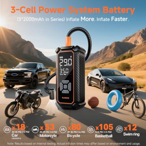 OlarHike inflator cordless battery port and 12V input