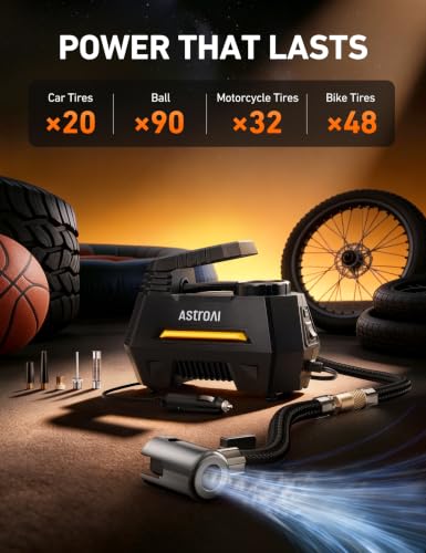 Integrated LED light on AstroAI tire inflator