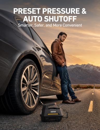 AstroAI air compressor inflating a car tire